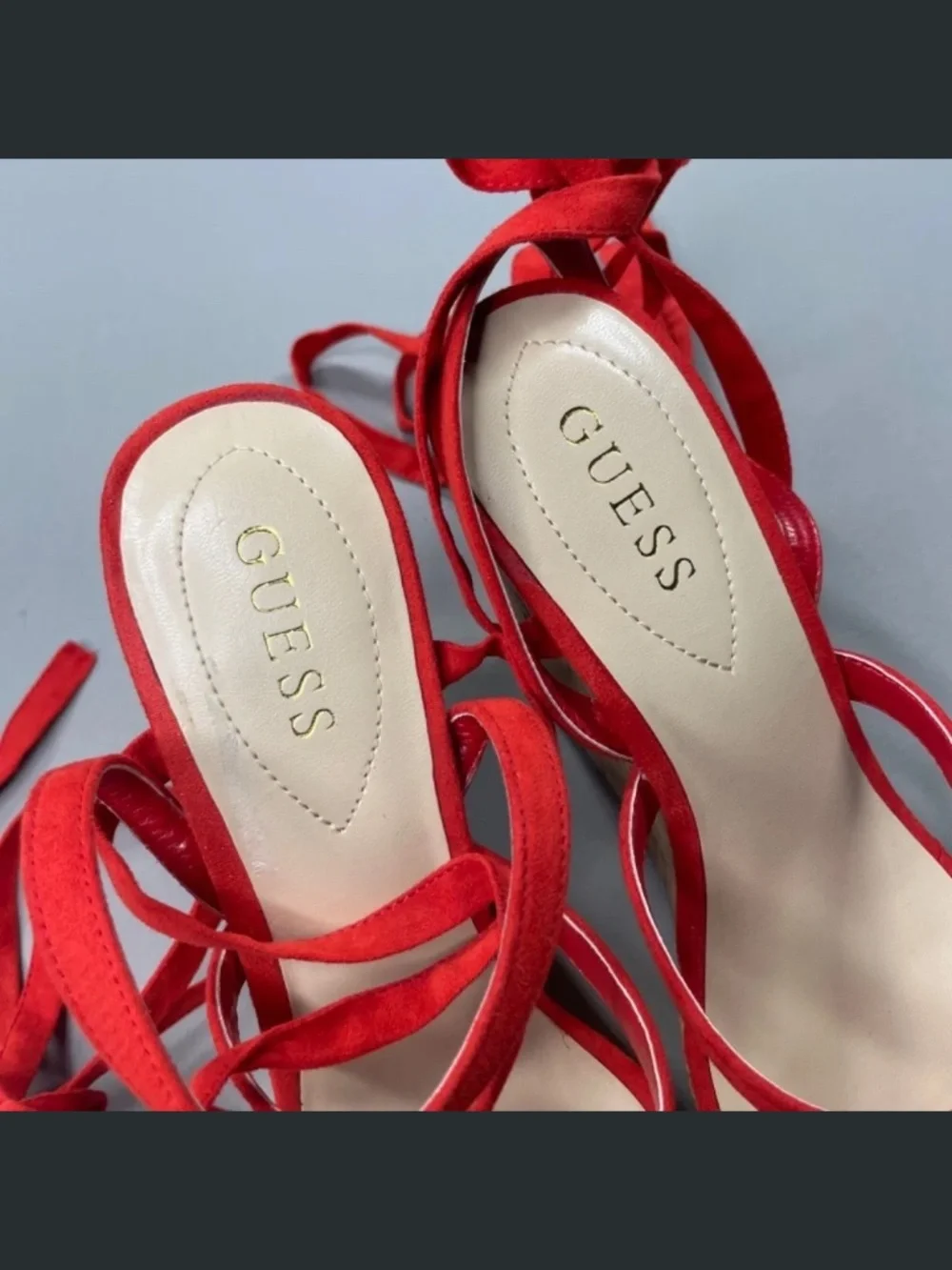 NEW Guess Shoes Womens 9.5 red brown Treacy faux suede cork wedge heels summer